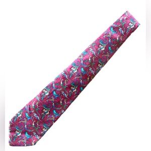 Salvatore Ferragamo Red Silk Tie with Multicolor Animal Motif